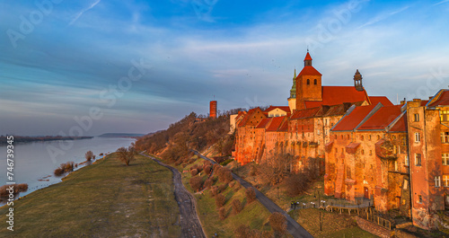 Beautiful architecture of Grudziadz with granaries at Wisla river, Poland
