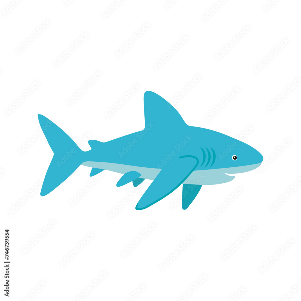 Fototapeta premium Vector sea blue shark. Hand drawn illustration for travel design.
