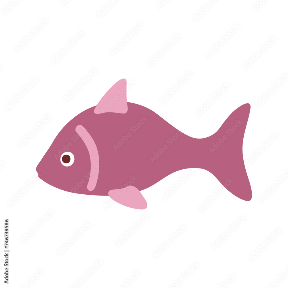 Cute tropical pink fish. Hand drawn vector illustration for seasonal design.