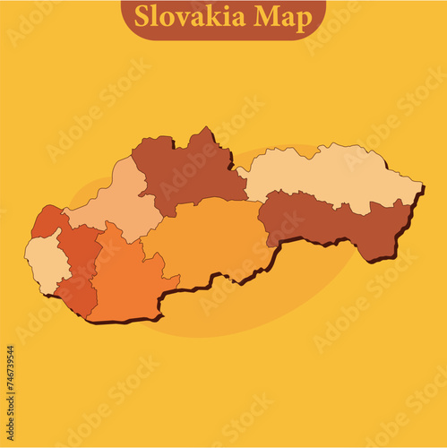 National map of Slovakia map vector with regions and cities lines and full every region