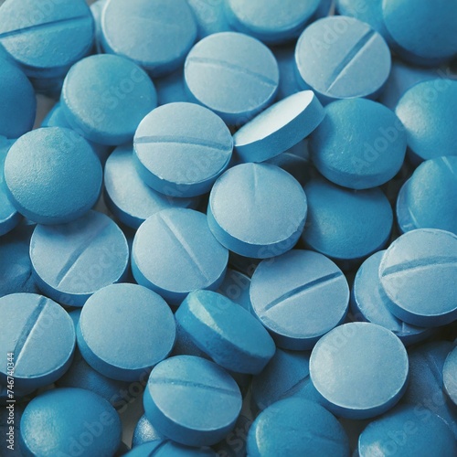 A blue background with various pills and medicines 