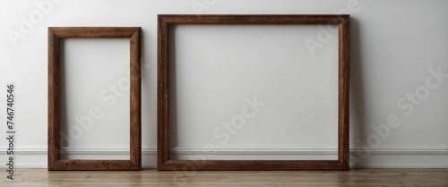 empty wooden frame on white wall  frame mockup