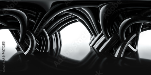 Abstract black and white curved structures in a reflective symmetrical composition 360 panorama vr environment map