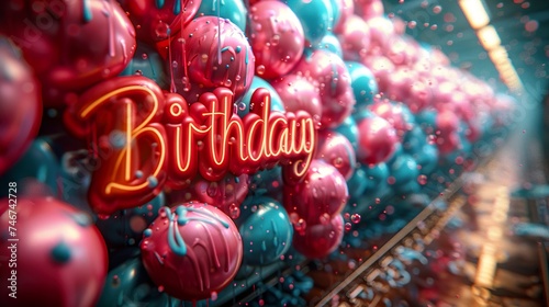 A great 3D icon showing "Happy Birthday". The font bold, light, ideal for a great game. Ai generative