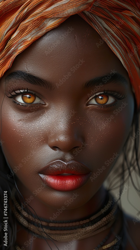 Face of very beautiful african professional model with stunning amber eyes, gorgeous hair style. Ai generative Face of very beautiful african professional model with stunning amber eyes, gorgeous hair style. Ai generative