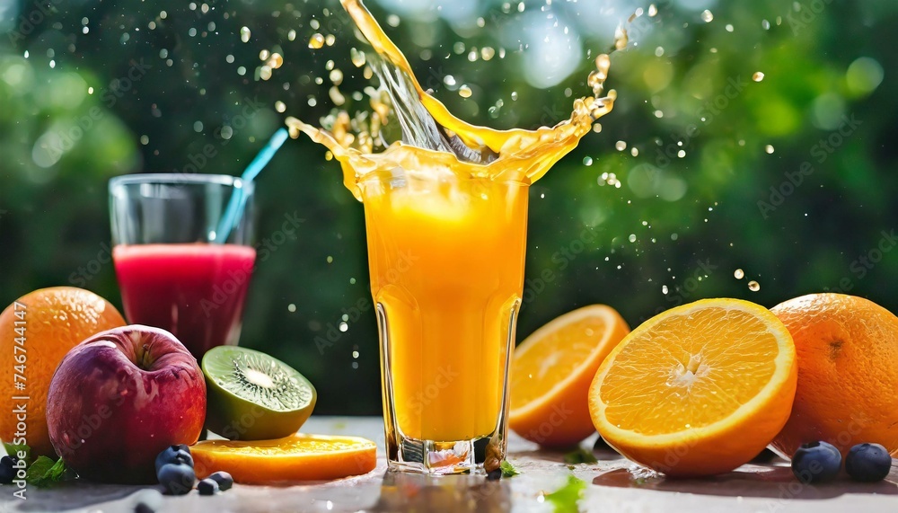 Orange juice battle with Red Juice Splashes Product shots juice particles glass of juice and fruit luscious fruit juice Orange juice battle with Red Juice Splashes Product shots juice particles glass of juice and fruit luscious fruit juice