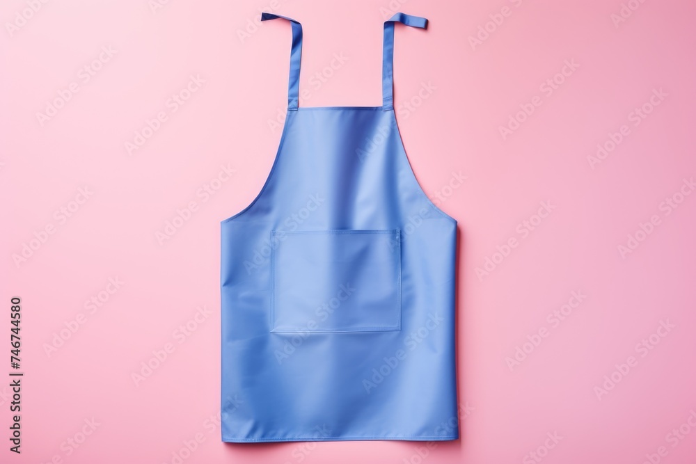 A sleek blue apron on pink background, ideal for showcasing design mockups and culinary brands A sleek blue apron on pink background, ideal for showcasing design mockups and culinary brands
