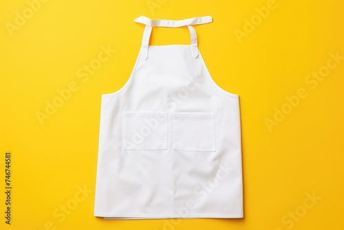 A sleek white apron on yellow background, ideal for showcasing design mockups and culinary brands