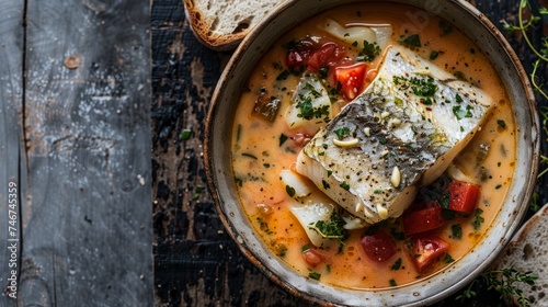 Hearty Sea Bream Soup: Warm Marseille Delight with Tomato-Fennel Broth.