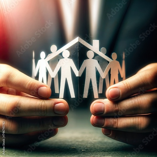 \HAND HOLDING A PEOPLE AND HOUSE PAPER CRAFT 