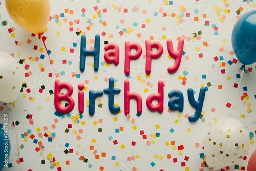 Neat and stylish "Happy Birthday" text, perfectly placed on a pristine white background, captured in high definition for a timeless and celebratory feel