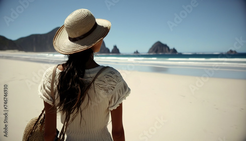 Seashore Solace: Woman Finding Quietude in Beach Exploration photo