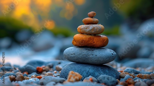 Zen stones placed in a pile. Meditation, balance concept. Ai generative