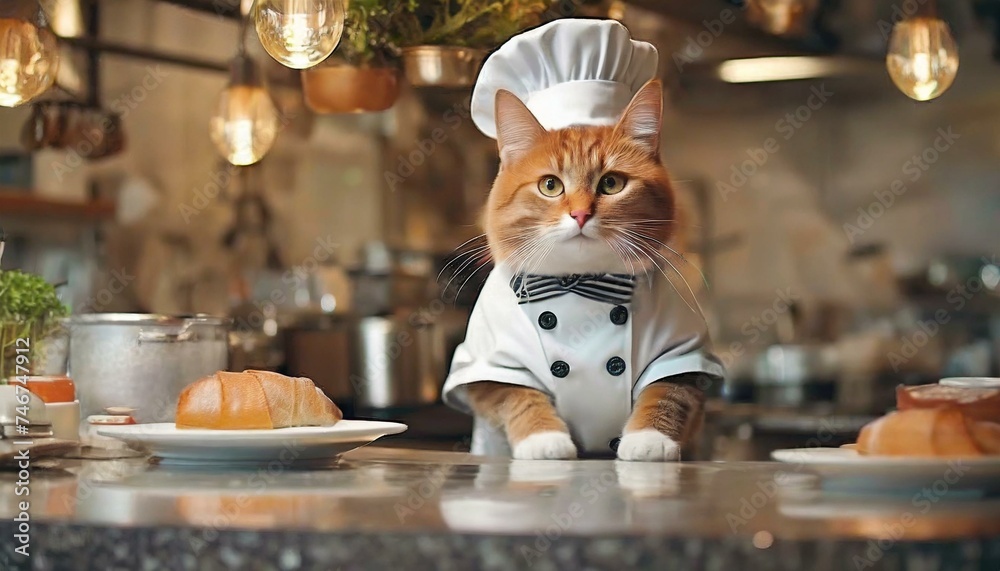 Culinary Cat: Feline Chef on Kitchen Counter