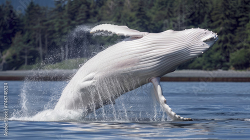 International Albinism Awareness Day, an albino whale jumps out of the water, a genetic feature of appearance, not like everyone else photo