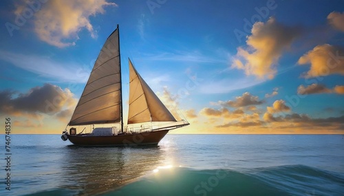 Sailboat Serenity: Ocean Sunset Sailing