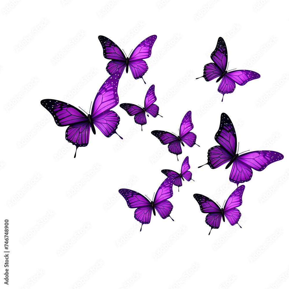 Soaring purple butterflies on white or transparent background Soaring purple butterflies on white or transparent background