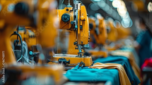 Robotic arms working on a colorful textile production line in a factory, symbolizing industrial automation.