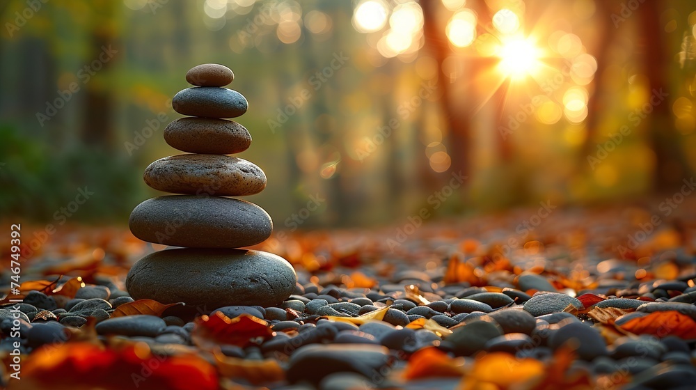 Obraz premium Zen stones placed in a pile. Meditation, balance concept. Ai generative