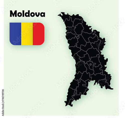 National map of Moldova map vector with regions and cities lines and full every region