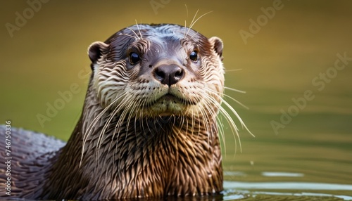 a close up of a wet otter swimming in a body of water with it's head above the water's surface.