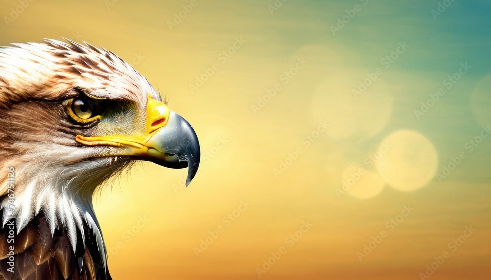 Fototapeta premium a close up of a bird of prey with a blurry background and a blurry sky in the background.