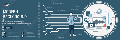 Digital technology banner vector design template. Multimedia production concept