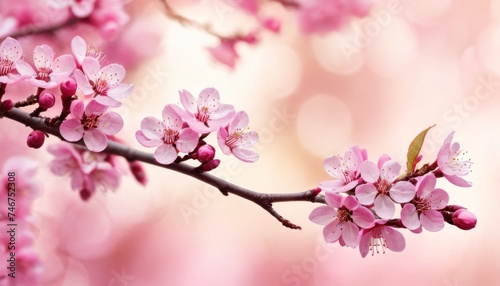 a close up of a branch of a tree with pink flowers in the foreground and a blurry background.