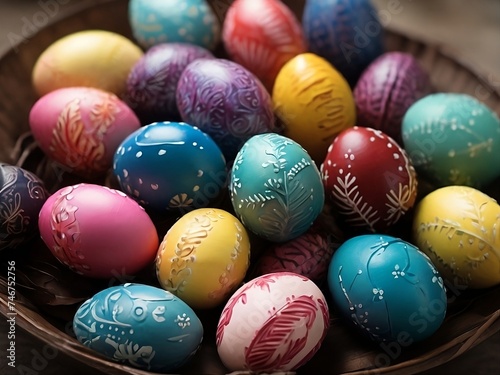 easter eggs in a basket. easter  colorful easter eggs