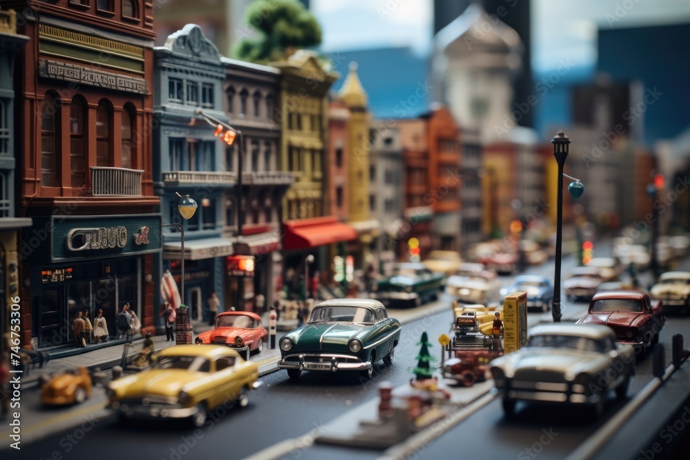 A tilt-shift lens distills the dynamic essence of a local street into a charming miniature tableau
