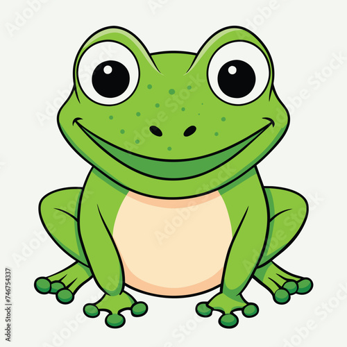 Funny cute smiling green frog isolated on white background.