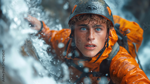 A man climbing a mountain photo