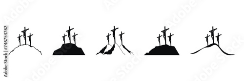 Cross symbol. Calvary. Three crosses. Vector illustration on a white background.