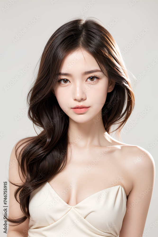 Fototapeta premium Gorgeous Young Female Model - Fashion or Cosmetics Model - Beauty with Perfect Fine Features - Beautiful Smooth Hair
