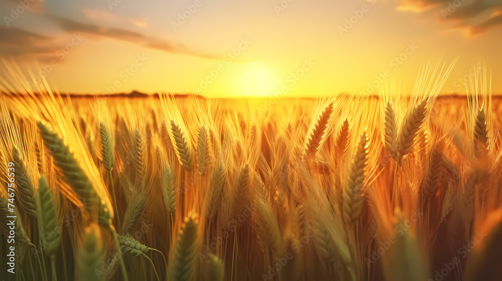 Warm sunshine shines on ripe wheat ears Warm sunshine shines on ripe wheat ears