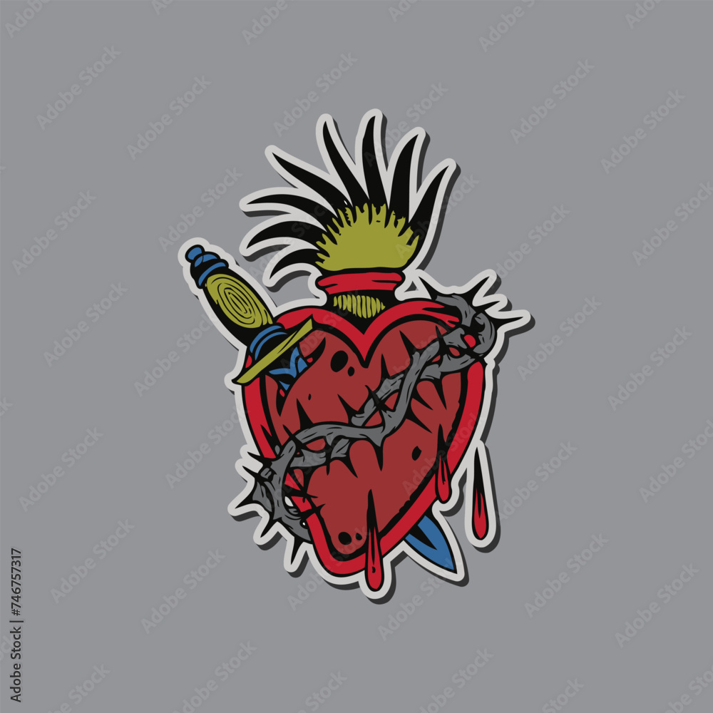 Old school sacred heart of Jesus tattoo religious tattoo sacred heart