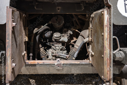 Detail of the engine at the rear of the Sexton 25-pdr SP tank, it was a World War II self-propelled artillery vehicle of Canadian design. photo