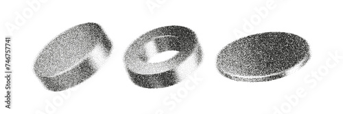 3d gritty geometric shape with grain gradient effect in y2k style isolated on white. Noise cylinder, torus, pipe, ring with grainy dot texture rotate with light and shadow. 3d vector geometric figure