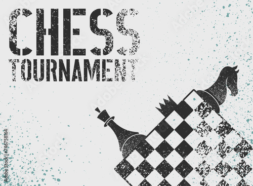 Chess tournament typographical vintage grunge style poster design. Retro vector illustration.