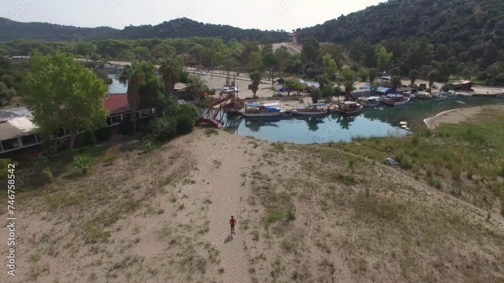 village on the river in summer