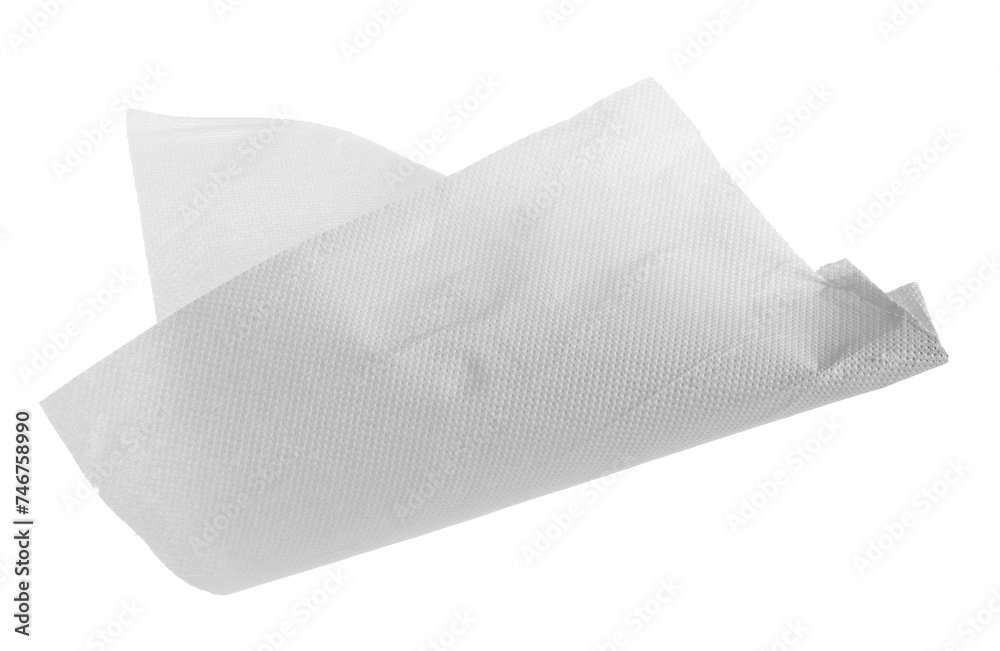 Crumpled and torn folded paper towel isolated on white - obrazy, fototapety, plakaty 