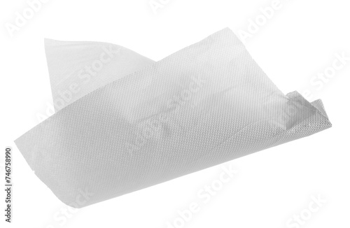Crumpled and torn folded paper towel isolated on white photo