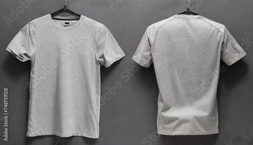 grey t shirt front and back blank t shirt mockup template for design photo