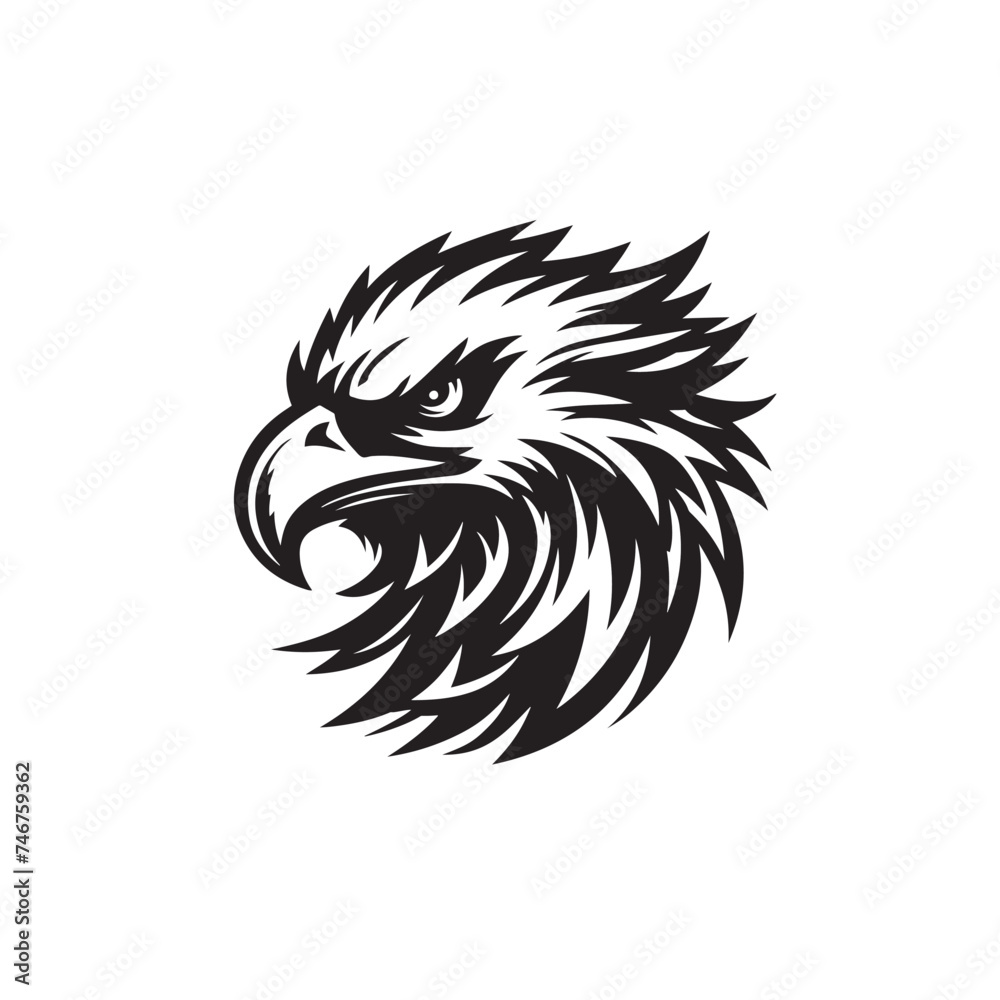 Black and white eagle head face vector logo design template