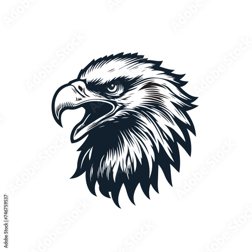 Black and white eagle head face vector logo design template