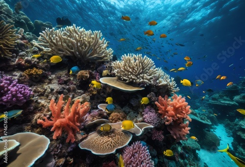 illustration  exploring vibrant underwater world coral reefs marine life  visual journey through depths ocean  fish  sea  blue  ecosystem  biodiversity