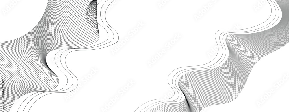 Abstract wave element for design. Stylized line art background. Vector illustration. Wave with lines created using blend tool. Curved wavy line, smooth stripe