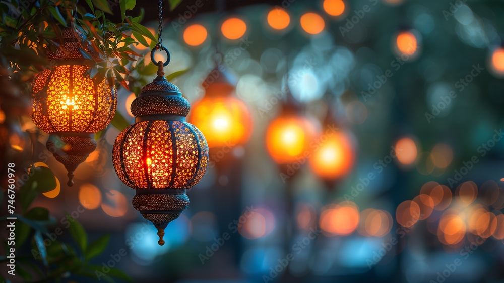 Obraz premium Children's faces light up as they carry lanterns, adding to Ramadan's magical atmosphere