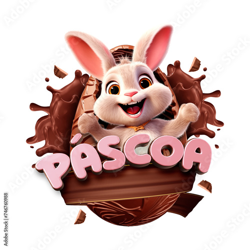 3D Easter logo with bunny, pink easter logo