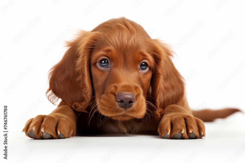 Irish setter puppy, hunting dog breed. isolate, white background.